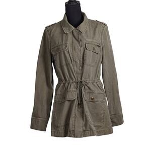Billabong Womens Army Green Cargo Utility Lightweight Jacket sz Large